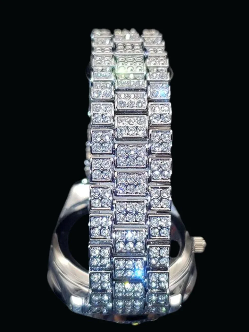 Silver Color Bling Tennis Body Roman Numerals Iced Out Diamond Watch, Hip Hop